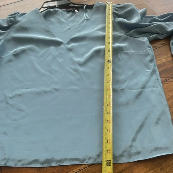 1.STATE Women's Balloon-Sleeve V Neck satin Blouse top slate blue size M - Picture 11 of 13